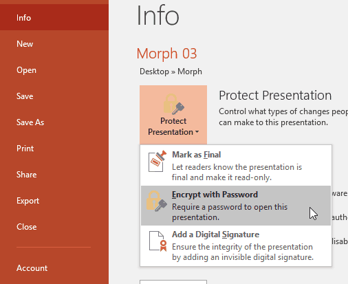 Encrypt with Password Option in PowerPoint