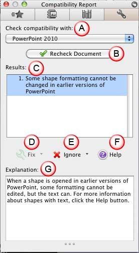 Interface Overview: Toolbox - Compatibility Report Tab In PowerPoint ...