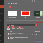 Home Tab of Backstage View in PowerPoint